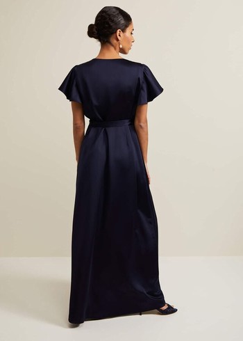 Phase Eight Petite Arabella Satin Dress Navy USA | 3412058-QI